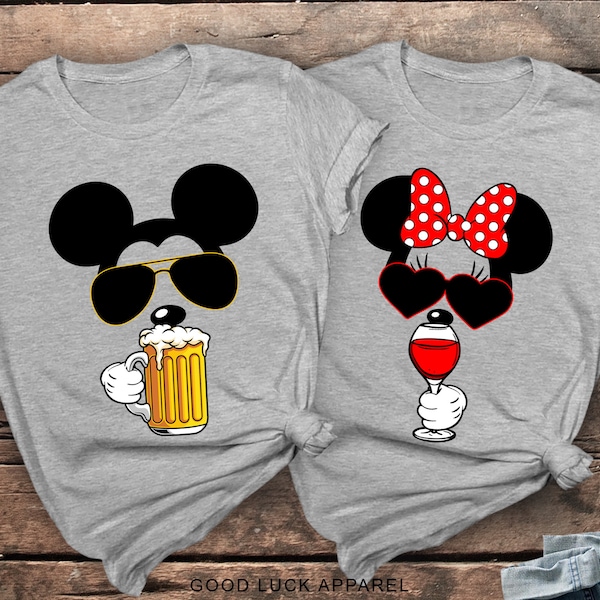 Mickey and Minnie Drinking around Shirts, Drinking around the world Epcot shirts, Epcot matching shirts 2023, Epcot couple beer wine shirts