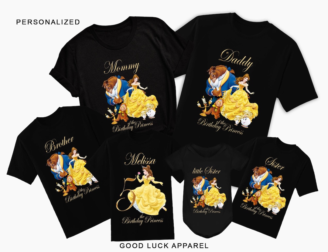 Camisetas de cumpleanos de La Bella y la Bestia de Disney para la familia Camiseta de cumpleanos de la princesa Bella para nina Traje de fiesta