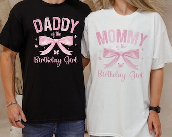 Personalized Pink Bow First Birthday Family Shirts: Matching Outfit