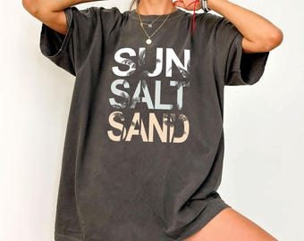 Sun Salt Sand Beach Tshirt for Women Summer Coconut Tree Graphic Casual Short Sleeve Loose Fit Tee