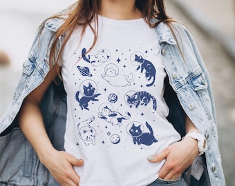 Cats in Space Graphic Tee, Funny Cosmic Design, Retro Vintage Unisex Top, Space Lover Gift, Cute Galaxy Animal Tee