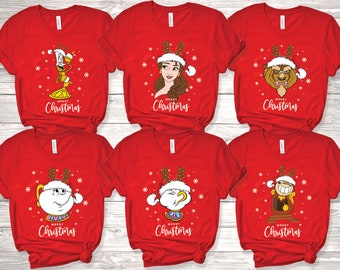 Disney Beauty and The Beast Family Matching Christmas Shirt, Princess Belle Christmas, Beauty And Beast Shirts, Disneyland Christmas Party