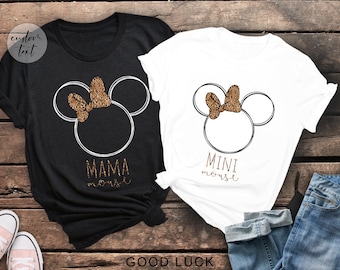 Mama mouse Mini mouse shirt Mom Daughter Matching Disney Shirts Disney Minnie Mouse Leopard Print Bow Disney trip shirts mom and daughter