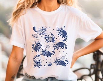 Raccoons in Space Shirt – Funny Raccoon T-Shirt, Unisex Graphic Tee, Retro Vintage Aesthetic Shirt, Raccoon Lover Gift