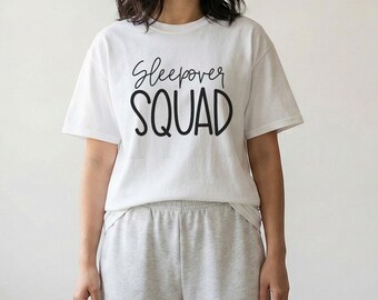 Sleepover Squad Shirt for Girls Night In – Cozy Pajama Tee for Besties