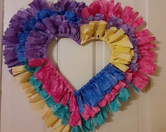 Rainbow Heart Rag Wreath