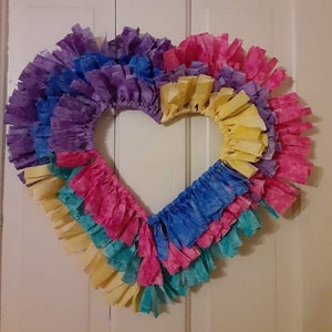 Rainbow Heart Rag Wreath