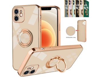 Electroplating Magnetic Luxury Phone Case Finger Ring Holder Kickstand Case iPhone 15 Pro Max, 14 Plus, 13 Mini, 12, 11, Xs, 8 Plus, 7, SE