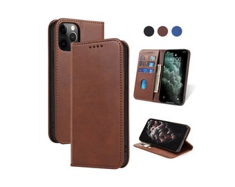 Leather Magnetic Flip Wallet Card Slot Holder Wallet Phone Case Folio Case iPhone 15 Pro Max Plus, 14 Mini, 13, 12, SE 2022