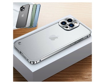 Cadre en aluminium, métal transparent, mat, arrière pour téléphone, étui de protection pour objectif d'appareil photo pour iPhone 14+, 13 Pro Max, 12 Mini, 11