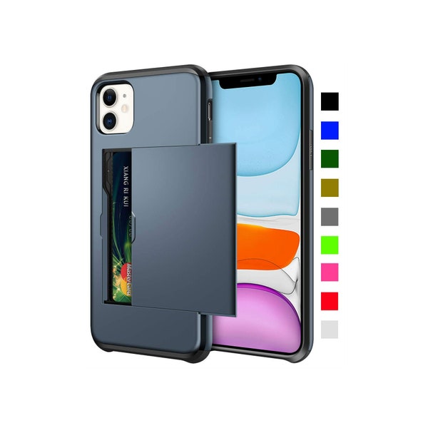 Card Slot Holder Wallet Shock Proof Phone Case iPhone 15 Pro Max, 14 Plus, 13 Mini, 12, 11, Xs, 8 Plus, 7+, 6, 5s, SE 2022