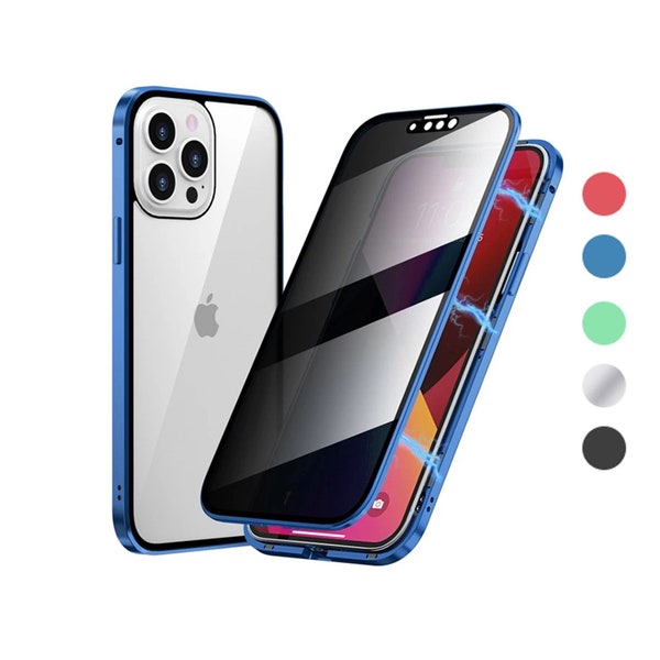Magnetic Phone Case Anti Peep Privacy Temper Glass Fully Enclosing Case iPhone 15 Pro Max, 14 Plus, 13 Mini, 12, 11, Xs, 8, 7, SE 2022