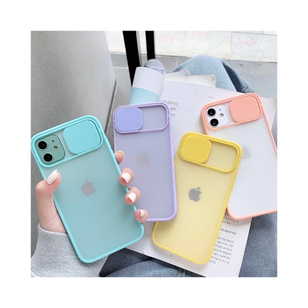 Colored Camera Slide Camera Lens Cover Protection Transparent Clear Back Phone Case iPhone 15 Pro Max, 14 Mini, 13, 12, 11, X, 8 Plus, 7, SE