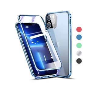 Magnetic Phone Case Tempered Glass Screen Protector Fully Enclosing Case iPhone 15 Pro Max, 14 Plus, 13 Mini, 12, 11, Xs, 8 Plus, 7+, SE