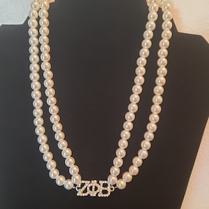 Zeta Phi Beta two strand choker style pearl necklace with Zeta Phi Beta lettering