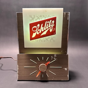 Vintage Schlitz Double Sided Bar Light & Clock 1960s