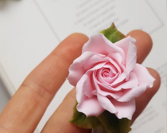 Small rose hair clip Pink flower hairclip Baby girl hair clip floral