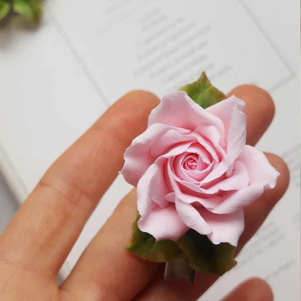 Small rose hair clip Pink flower hairclip Baby girl hair clip floral