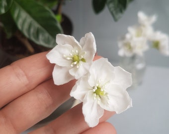 White flower earrings Cherry blossom earrings Romantic wedding earrings