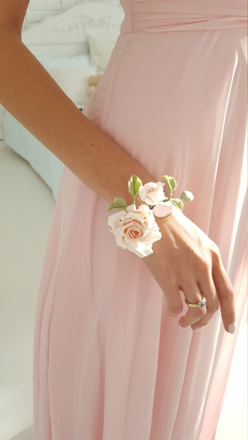 Blush Flower Bracelet Bridal Wrist Corsage for Bride Wedding Etsy