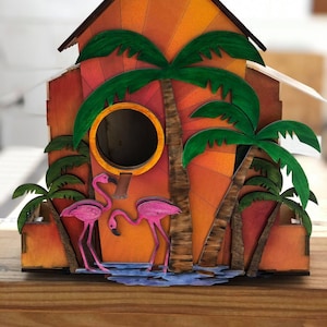 Flamingo Birdhouse and feeder SVG digital file only no physical product