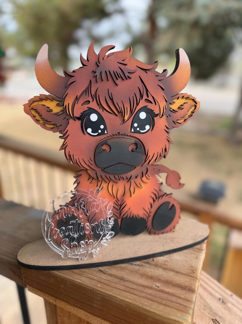 Highland Cow Shelf Sitter SVG | Layered Cow Laser Cut File | Farmhouse ...