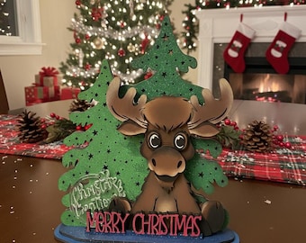 Kerst eland lasergesneden bestand | 3D-bosbord (digitale download)