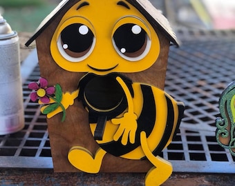 File laser SVG Bee Happy Birdhouse (5 mm, 3 mm, 6 mm) (download digitale)