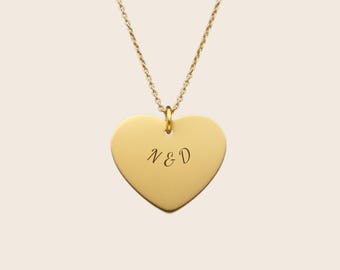 Personalized Letter Engraved Heart-Shaped Necklace – 925 Silver 18K Gold Plated