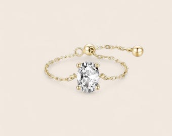 Anello con ciondolo in zirconia – misura regolabile, realizzato in argento sterling 925 o argento placcato oro