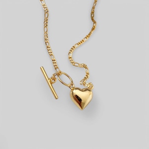 Heart love necklace Figaro necklace made of 925 silver 18K gold-plated