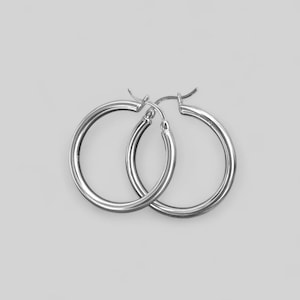 Classic solid round hoops – 30 mm earrings made of 925 silver or 18K gold-plated 925 silver
