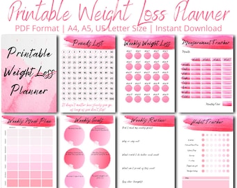 Printable Weight Loss Planner Journal. Weight Loss Chart, Wkly Weigh In, Measurement Tracker, Goals, Meal Plan Weight Watchers Slimming