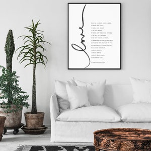 1 Korintiërs 13 Bijbel Citaat, Liefde is geduldig, Liefde is vriendelijk. Print Bijbel Verzen Wedding Printable Room Decor Quote Vers Schrift Muur Art
