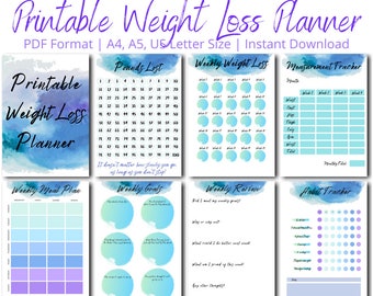 Printable Weight Loss Planner Journal. Weight Loss Chart, Wkly Weigh In, Measurement Tracker, Goals, Meal Plan Weight Watchers Slimming