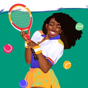 Black woman art, Tennis Art, Serena Williams inspired art, Sports Art Illustration