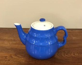 Vintage Small Oxford Blue Stoneware Teapot with Lid Made in USA