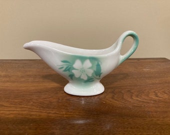 Vintage Mint Green Milbrook Syracuse China Airbrushed Sauce/Gravy Boat