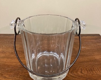 Vintage Glass Ice Bucket With Silver Plate Movable Handle