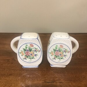 Vintage Made-In-Japan Blue Border with Flowers Salt and Pepper Shakers