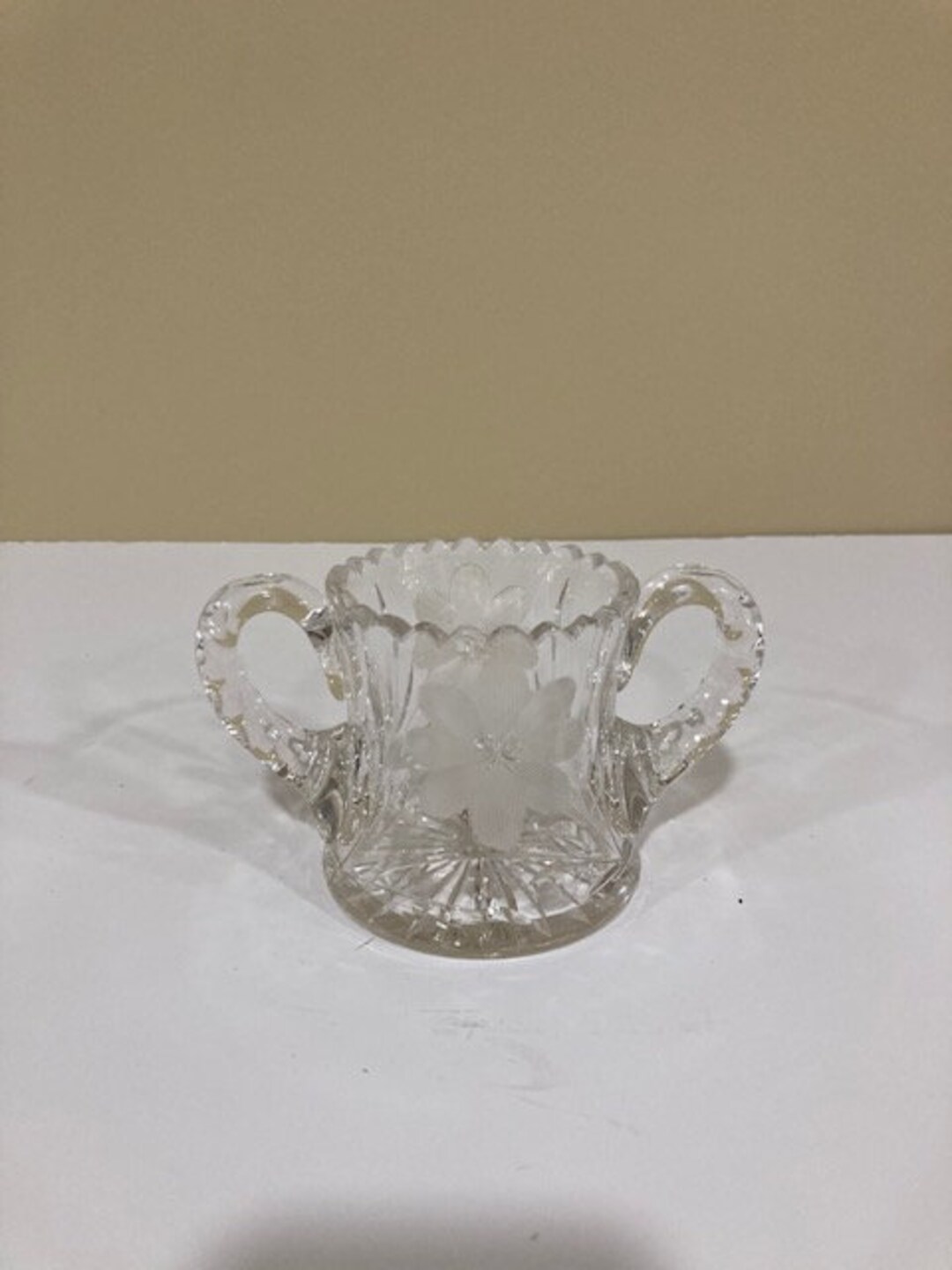 Vintage Etched Glass Sugar Bowl With Handles Etsy
