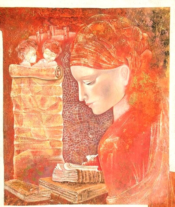 Woman in red Paintings, 31.1 W x 36.6 H x 1.2 D in Elena Karamushka Italy