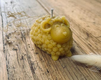 Hand Poured Beeswax Sheep Candle: Natural Honey Scent