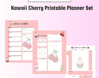 Set de agenda Kawaii Cherry / Diaria, semanal, mensual (descarga digital)