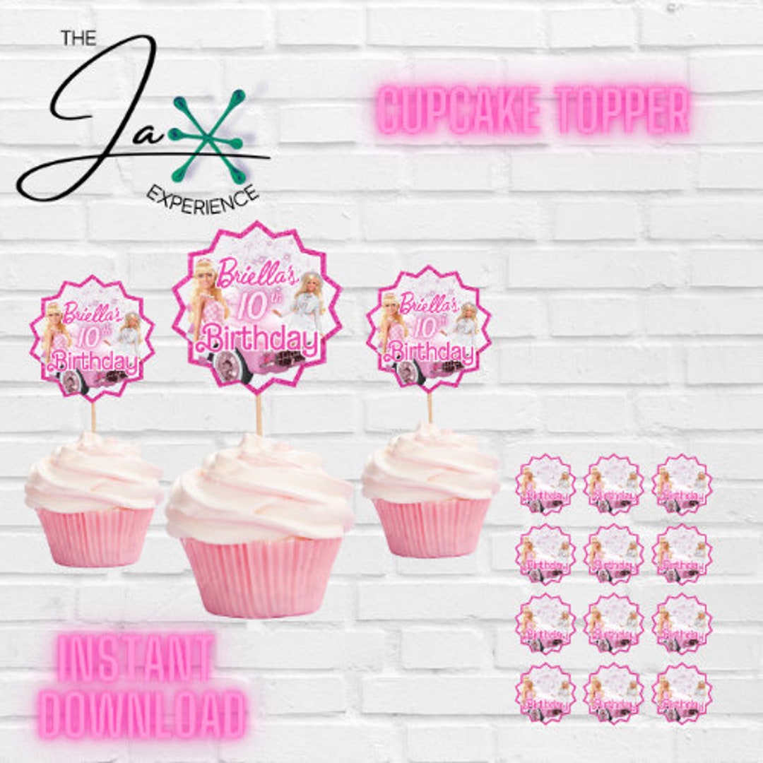 Barbie Birthday CUPCAKE TOPPERS Customize in Canva - Etsy