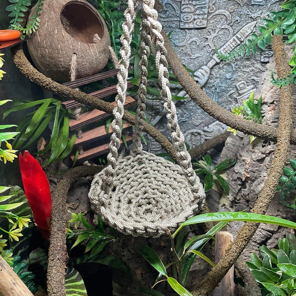 Water-resistant Hanging Paracord Basket Swing / Platform for Small Lizards, Geckos, Amphibians, Rodents