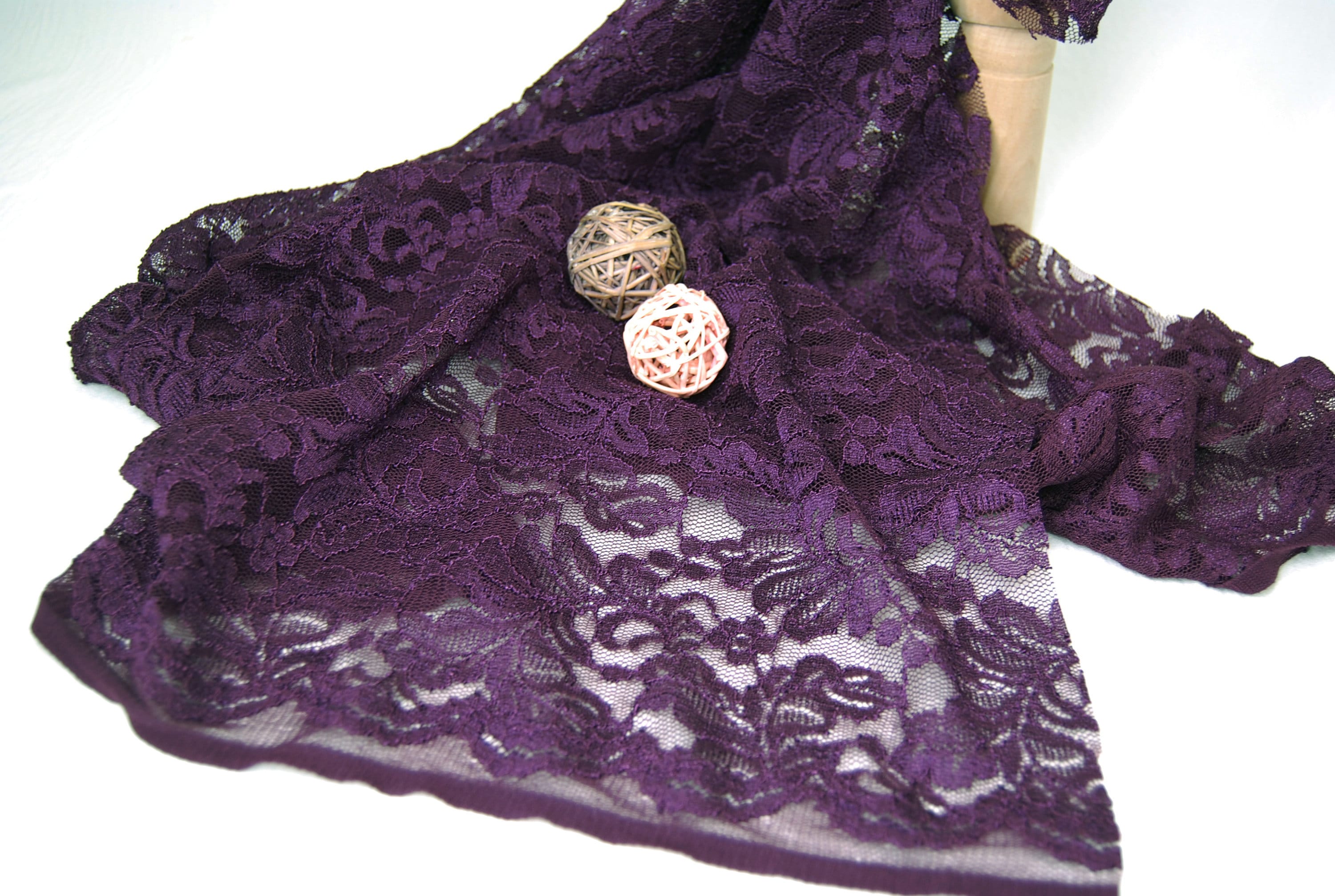 PURPLE Floral Nylon Span LACE Fabric by the Yard Soft Hand Etsy