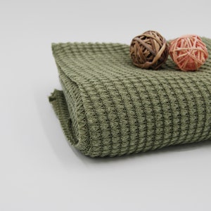 Olive HEAVY Waffle Knit MAIZE fabric by the yard, Soft hand feel with a Medium weight