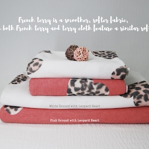 French Terry LEOPARD HEART Discharge Print by the yard, Soft hand feel with Light weight