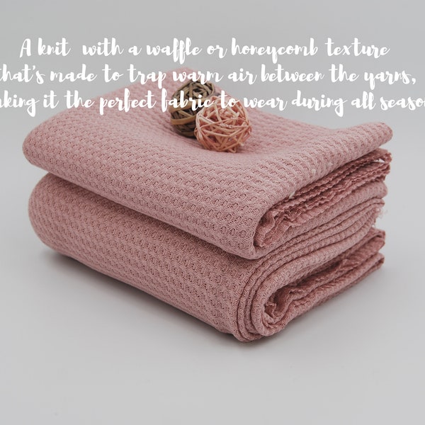 Dusty ROSE Solid Waffle Knit HONEY fabric by the yard, Soft hand feel with a Medium weight